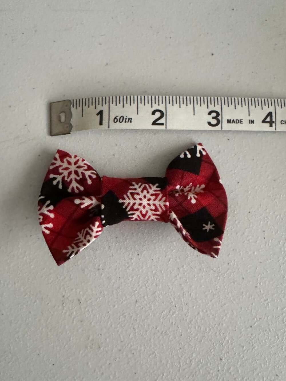 Small Red Plaid Chrismat Winter Snow Dog Bowtie - HANDMADE